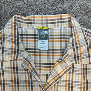North face plaid mens short sleeve casual button down‎ shirt large orange office